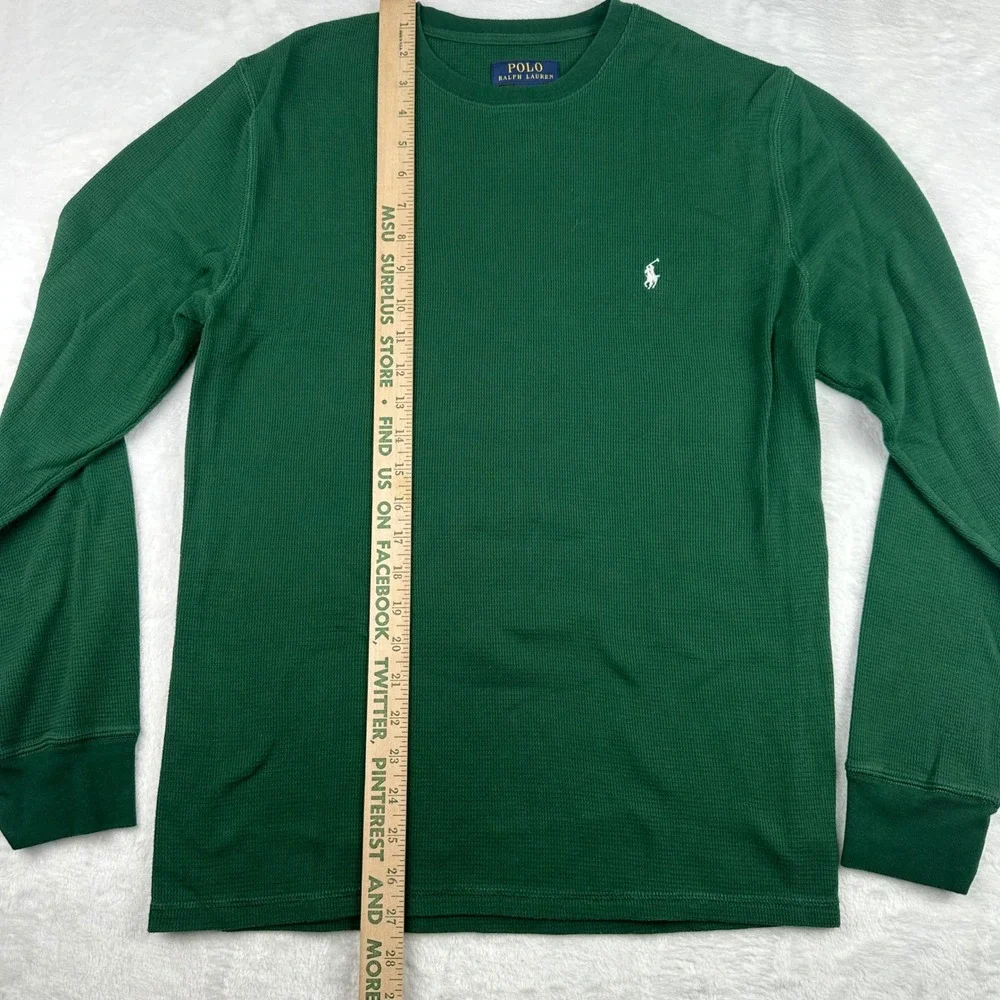 Polo Ralph Lauren Mens Size Large Green Waffle Knit Thermal Long Sleeve Shirt